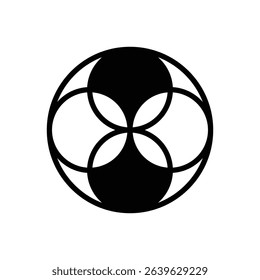 Four-petal mandala. Outlined stroke vector icon with black-filled details.