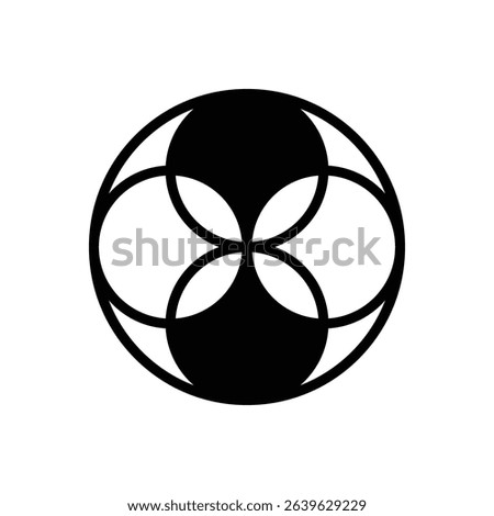 Four-petal mandala. Outlined stroke vector icon with black-filled details.