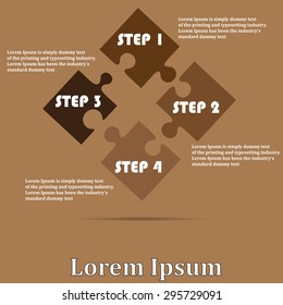 Four-piece jigsaw Sort on a brown background. To add your text to complete.