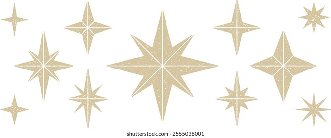 Four-pointed and eight-pointed stars with grainy texture