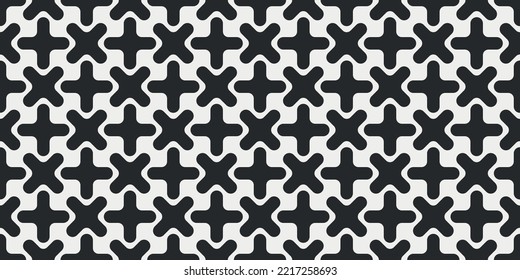 Las formas de cuatro puntas se alternan en un fondo negro. Un vector de cuadradas negras idénticas.