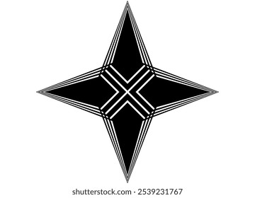 Four-pointed star. Abstract vector pattern with black retro lines on a white background. Modern design element. Trendy vector background. Interior decor. Space