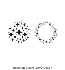 four-pointed star background in a circle. ring-shaped four-pointed star concept. bright, shining concept