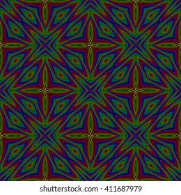 Four-pointed star on a black background. Seamless pattern.