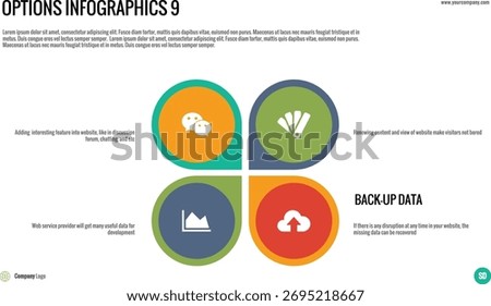 Four-Quadrant Infographic: Organize and present four distinct but related categories or points, like features or services, in a clear grid format