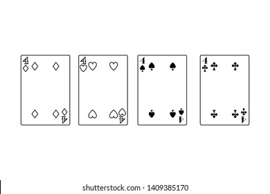 fours of all suits cards icon cartoon black and white vector illustration graphic design