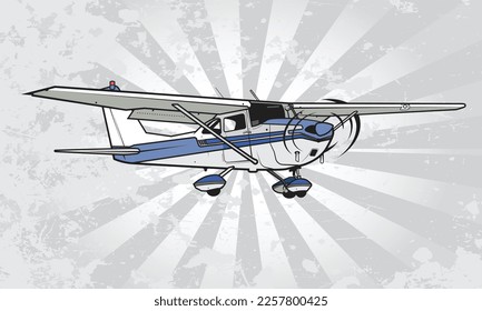 Four-seat, single-engine, high wing, fixed-wing aircraft graphic on a grunge background