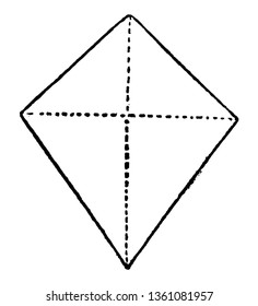 A four-sided figure, consisting of 2 unequal isosceles triangles on different sides of a common base, vintage line drawing or engraving illustration.