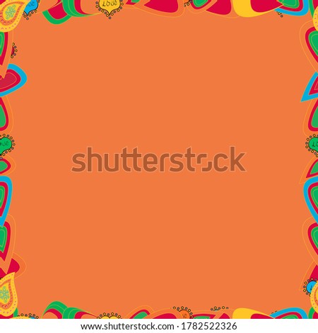 Foursquare frames doodles. Picture in magenta, yellow and orange colors. Seamless. Vector.