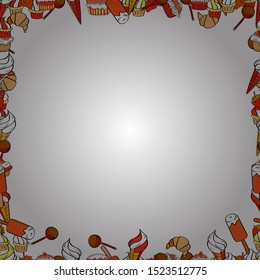 Foursquare frames doodles. Vector. Picture in black, orange and white colors. Seamless.
