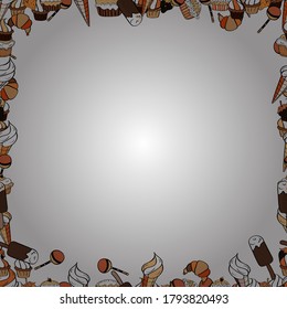 Foursquare frames doodles. Vector. Seamless. Picture in brown, white and beige colors.