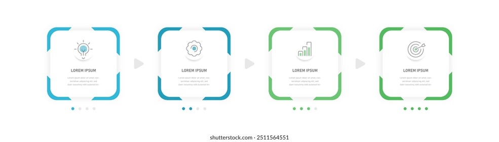 A four-stage flow chart reflecting the stages of achieving the goal. Infographics for presentations consisting of processes, stages or options