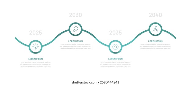 Four-stage minimalistic infographics for presentation with editable icons and circular elements. A diagram for a website or slide