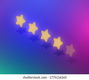 Four-star rating 3D stars, isometric vector illustration