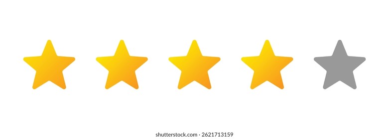 Four-star rating icon set. Clean vector style for reviews, ranking, feedback, and quality grading. Ideal for websites, apps, and user interface elements