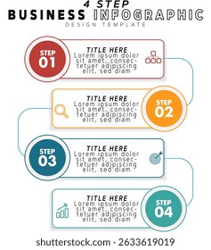 Four-Step Business Infographic with Numbered Circles, Light Teal-Blue Background, Process Flow Design, Strategy Icons, Placeholder Text, Modern Layout, Editable Vector, Presentation, Marketing