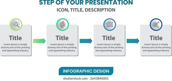 Vier-Stufen-Business-Präsentation Infografik-Design für Geschäfts- und Forschungszwecke