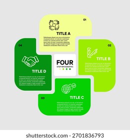 Four-step infographic with 4 modern vector shapes and icons, for modern visual infographics, presentations, web, covers, posters, reports, and more. infographic 4 .