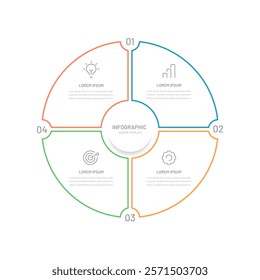 Four-step informative business infographics for a website or presentation, report. Editable icons. Thin linear