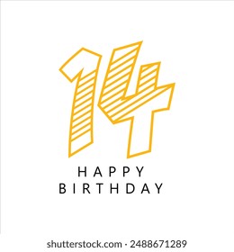 Fourteen, 14 Logo, 14th Happy birthday, 14th years anniversary, Fourteen Birthday handwritten. Happy Birthday card.