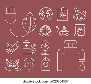 fourteen eco friendly set icons