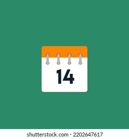 Fourteen Flat Design Calendar Icon stock illustration on green background