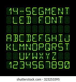 Fourteen segment LED display letters and numerals. Vector.