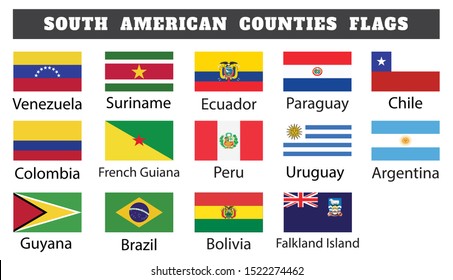 Fourteen South American countries flags 