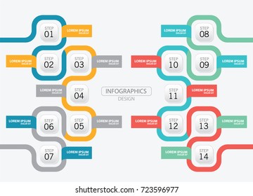 Fourteen step Infographics design vector and business icon.Vector timeline infographic template.