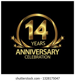 fourteen years anniversary golden. anniversary template design for web, game ,Creative poster, booklet, leaflet, flyer, magazine, invitation card - Vector