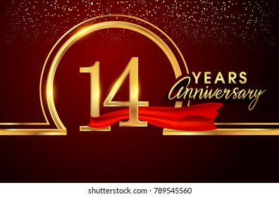 Fourteen Years Birthday Celebration Logotype 14th Stock Vector (Royalty ...