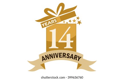 Fourteen Years Gift Box Ribbon Anniversary 