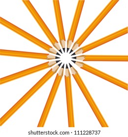 fourteen yellow pencils on a white background