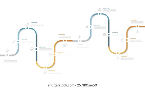 A fourteen-step timeline. A diagram for displaying the steps to achieve a goal. A diagram for a website, presentation, or booklet