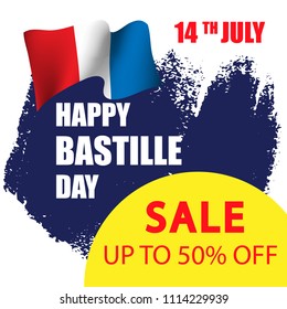 Fourteenth of July, Bastille Day  sale banner template design. Vector illustration