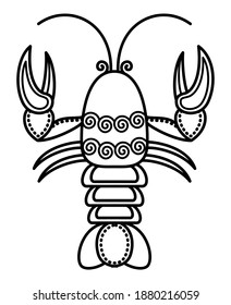 Fourth astrological sign, Cancer associated with constellation. Zodiac represented by symbol of decapod animal, crab or crawfish. Contour drawing on white background. Vector illustration in flat style