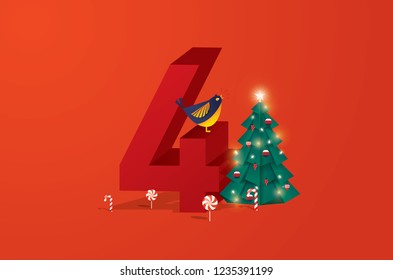 the fourth day of christmas of twelve days of Christmas/advent calendar greetings template vector/illustration