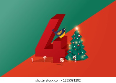 the fourth day of christmas of twelve days of Christmas/advent calendar greetings template vector/illustration