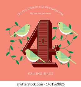 fourth day of christmas of the twelve days of christmas/ advent calendar template vector/illustration