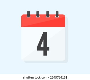 El cuarto día del mes con fecha 4, cuarto día diseño del logo. Icono de calendario día plano 4. Símbolo de recordatorio. Fecha de programación del evento. Planificar la planificación. Diseño vectorial de hora de cita de reunión.