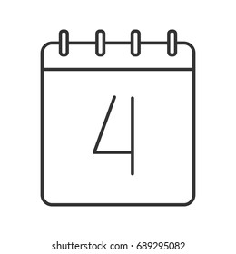 Fourth day of month linear icon. Wall calendar with 4 sign. Thin line illustration. Date contour symbol. Vector isolated outline drawing