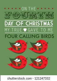 fourth day of the twelve days of christmas template vector/illustration - four calling birds