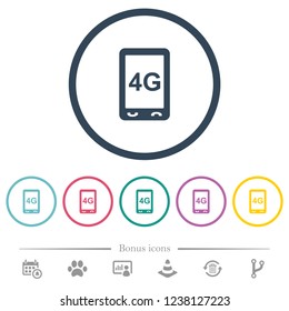 Fourth generation mobile connection speed flat color icons in round outlines. 6 bonus icons included.