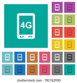 Fourth generation mobile connection speed multi colored flat icons on plain square backgrounds. Included white and darker icon variations for hover or active effects.