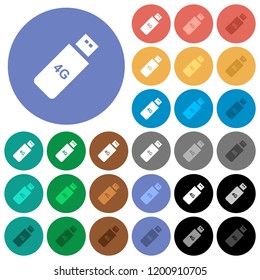 Fourth generation mobile stick multi colored flat icons on round backgrounds. Included white, light and dark icon variations for hover and active status effects, and bonus shades.