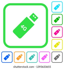 Fourth generation mobile stick vivid colored flat icons in curved borders on white background
