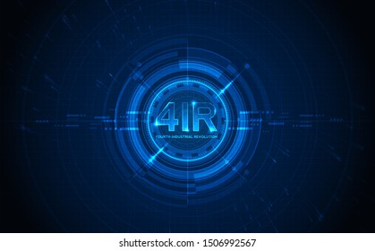 Fourth industrial revolution on futuristic hud with world map globe. concept of automatization, machinery, robotic technology, industrial revolution and artificial intelligence. 