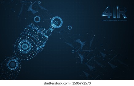 Fourth industrial revolution on futuristic hud with world map globe. concept of automatization, machinery, robotic technology, industrial revolution and artificial intelligence. 