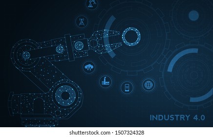 Fourth industrial revolution on futuristic hud with world map globe. concept of automatization, machinery, robotic technology, industrial revolution and artificial intelligence.