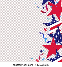 Fourth of July. 4th of July holiday background. USA Independence Day Decoration elements - confetti stars in national colors isolated on background. 